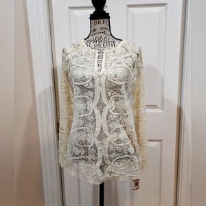 INC International Concepts Cream Lace Blouse
